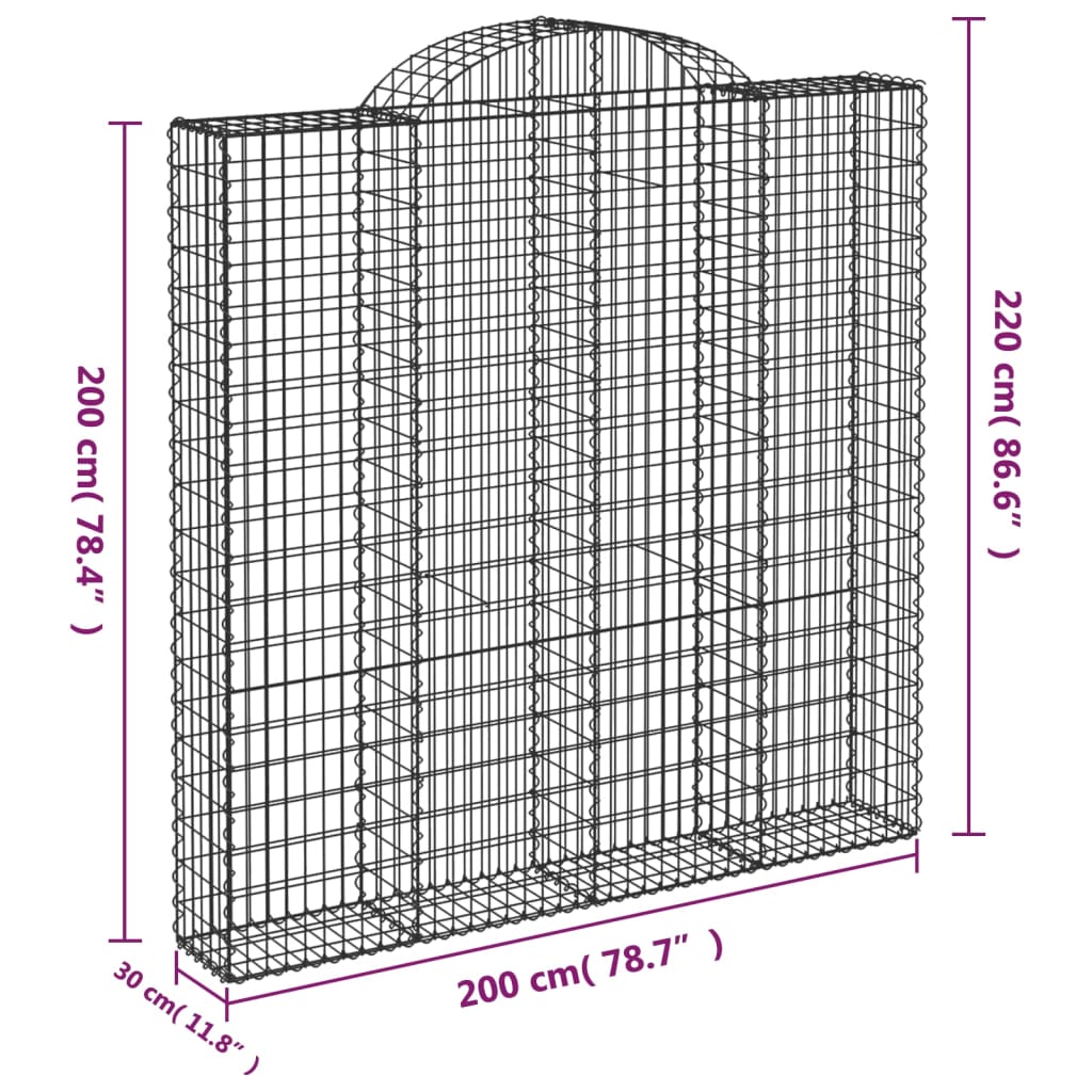 vidaXL Arched Gabion Baskets 3 pcs 200x30x200/220 cm Galvanised Iron