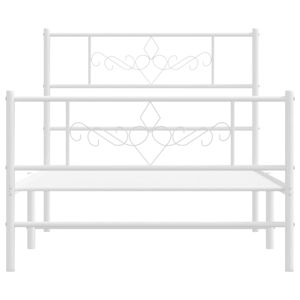 vidaXL Metal Bed Frame without Mattress with Footboard White 75x190 cm Small Single