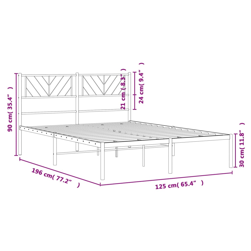 vidaXL Metal Bed Frame without Mattress with Headboard White 120x190 cm Small Double