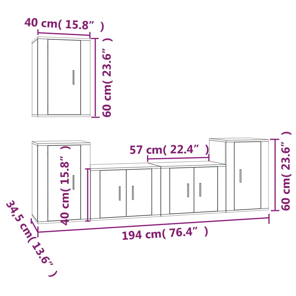 vidaXL 5 Piece TV Cabinet Set White Engineered Wood