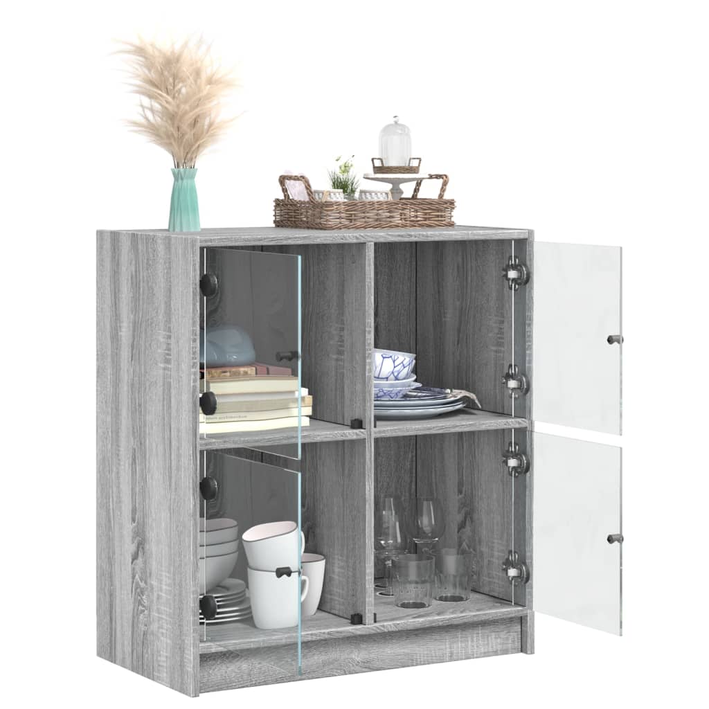 vidaXL Side Cabinet with Glass Doors Grey Sonoma 68x37x75.5 cm