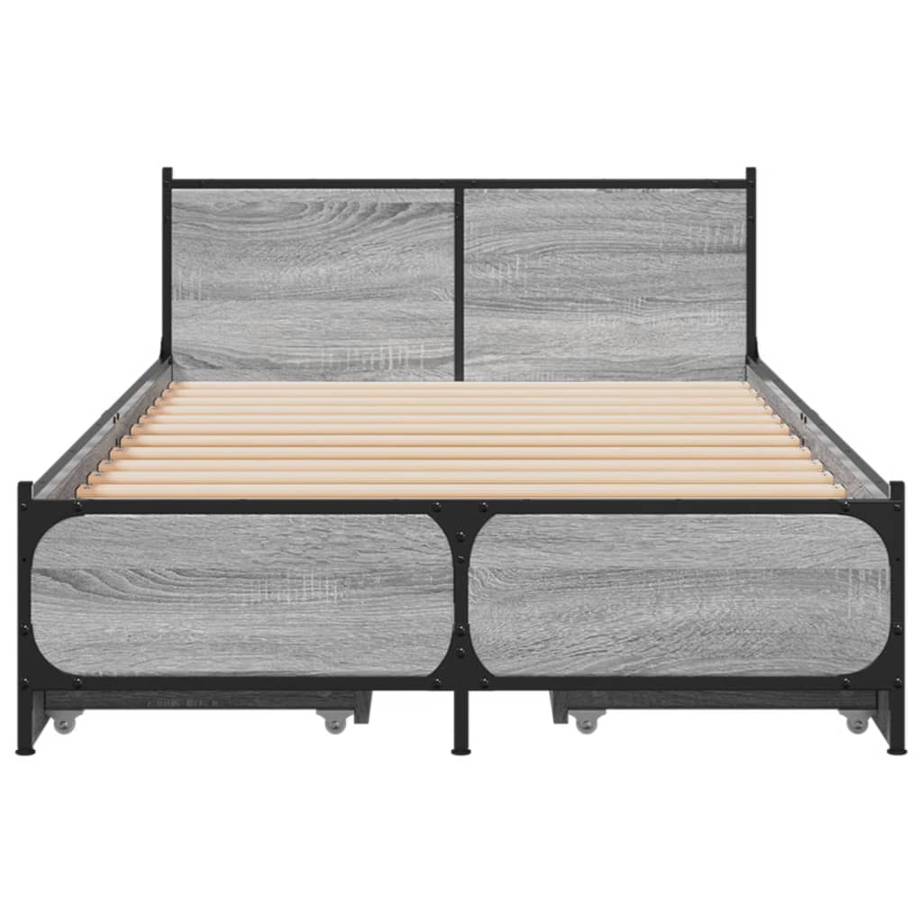 vidaXL Bed Frame with Drawers without Mattress Grey Sonoma 75x190 cm Small Single