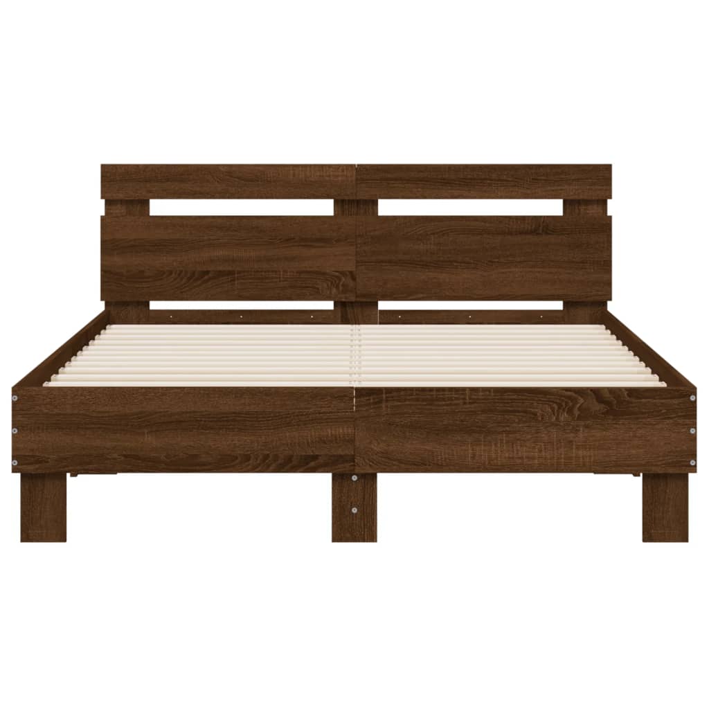 vidaXL Bed Frame with LED without Mattress Brown Oak 135x190 cm Double