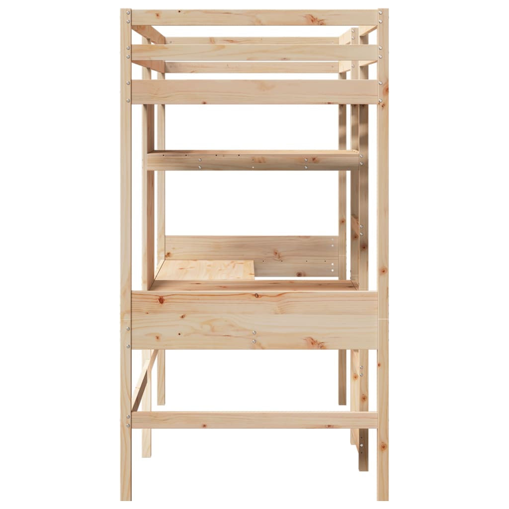 vidaXL Loft Bed Frame without Mattress 75x190cm Solid Wood Pine