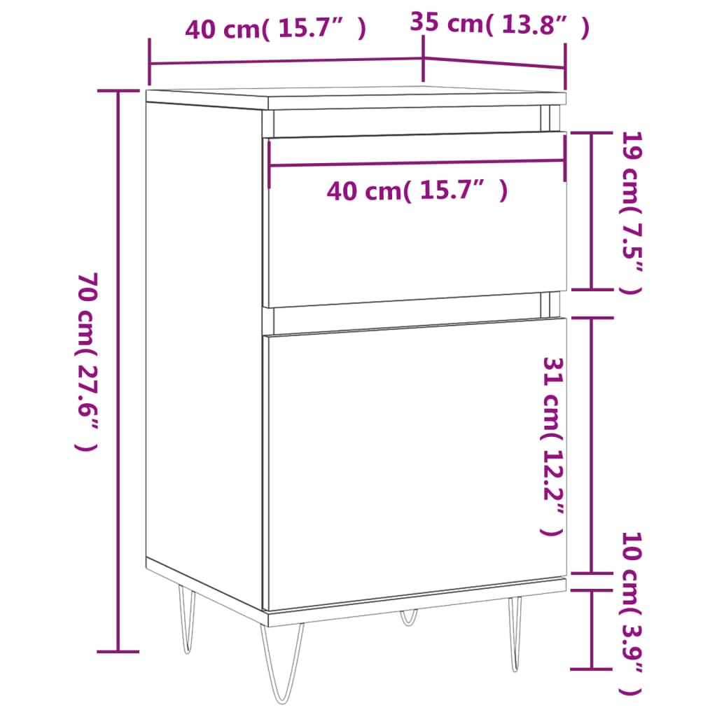 vidaXL Sideboards 2 pcs Concrete Grey 40x35x70 cm Engineered Wood