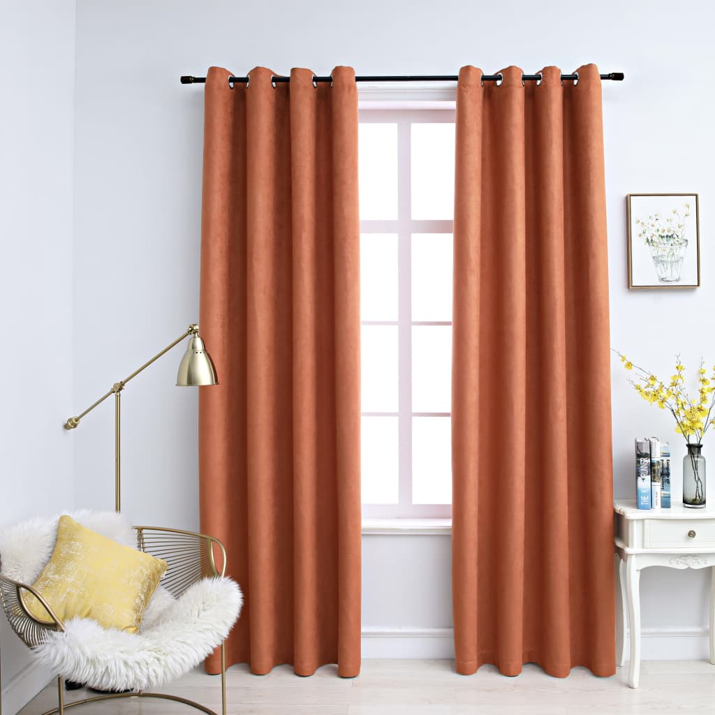 vidaXL Blackout Curtains with Metal Rings 2 pcs Rust 140x175 cm