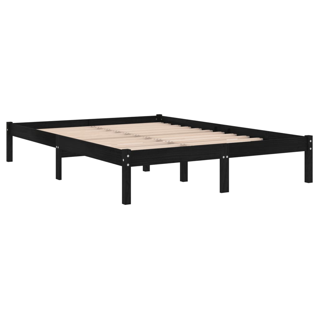 vidaXL Bed Frame without Mattress Black Solid Wood 140x190 cm