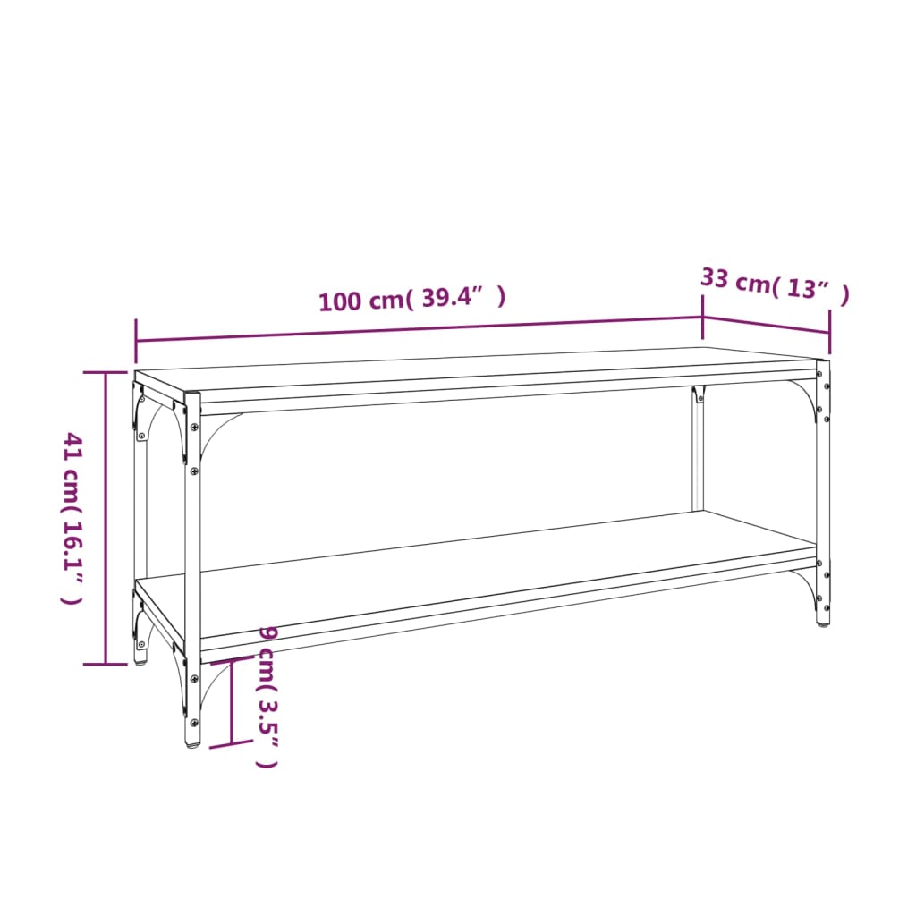 vidaXL TV Cabinet Grey Sonoma 100x33x41 cm Engineered Wood and Steel