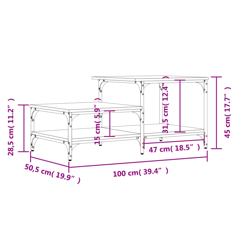 vidaXL Coffee Table Sonoma Oak 100x50.5x45 cm Engineered Wood