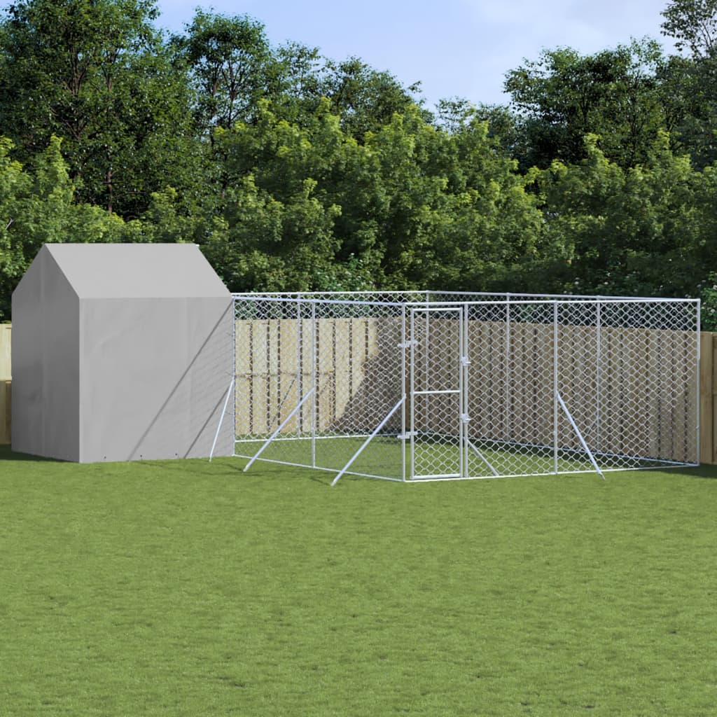 vidaXL Outdoor Dog Kennel with Roof Silver 6x6x2.5 m Galvanised Steel