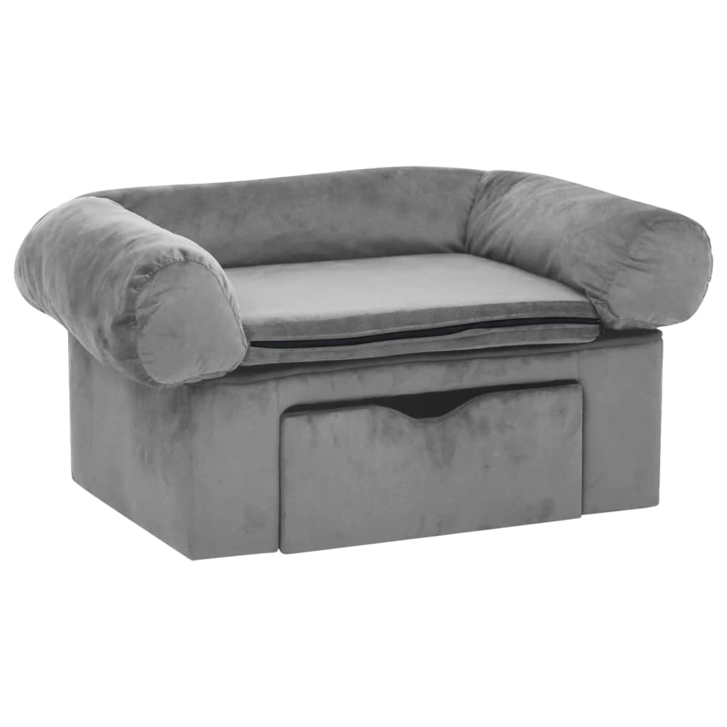 vidaXL Dog Sofa with Drawer Grey 75x50x38 cm Plush