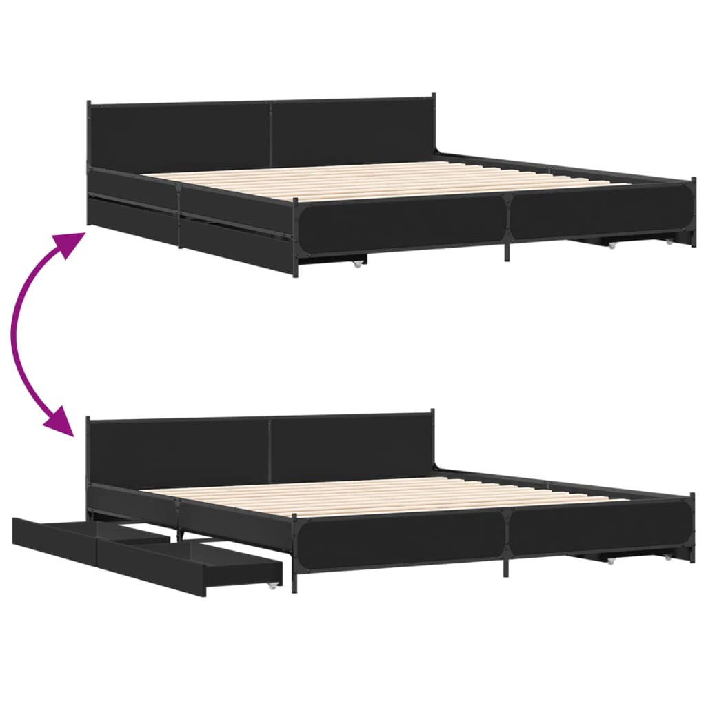 vidaXL Bed Frame with Drawers without Mattress Black 180x200 cm Super King