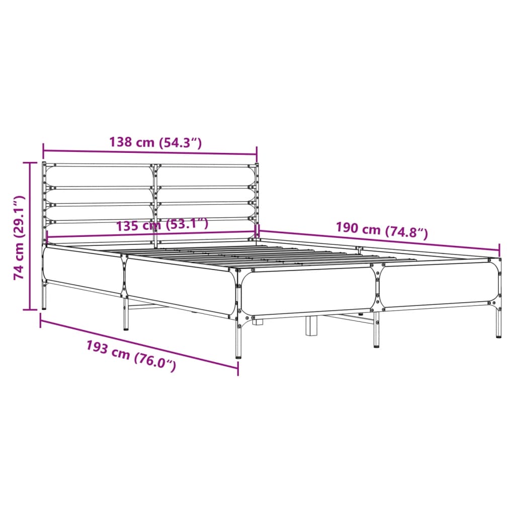 vidaXL Bed Frame without Mattress Sonoma Oak 135x190 cm Double