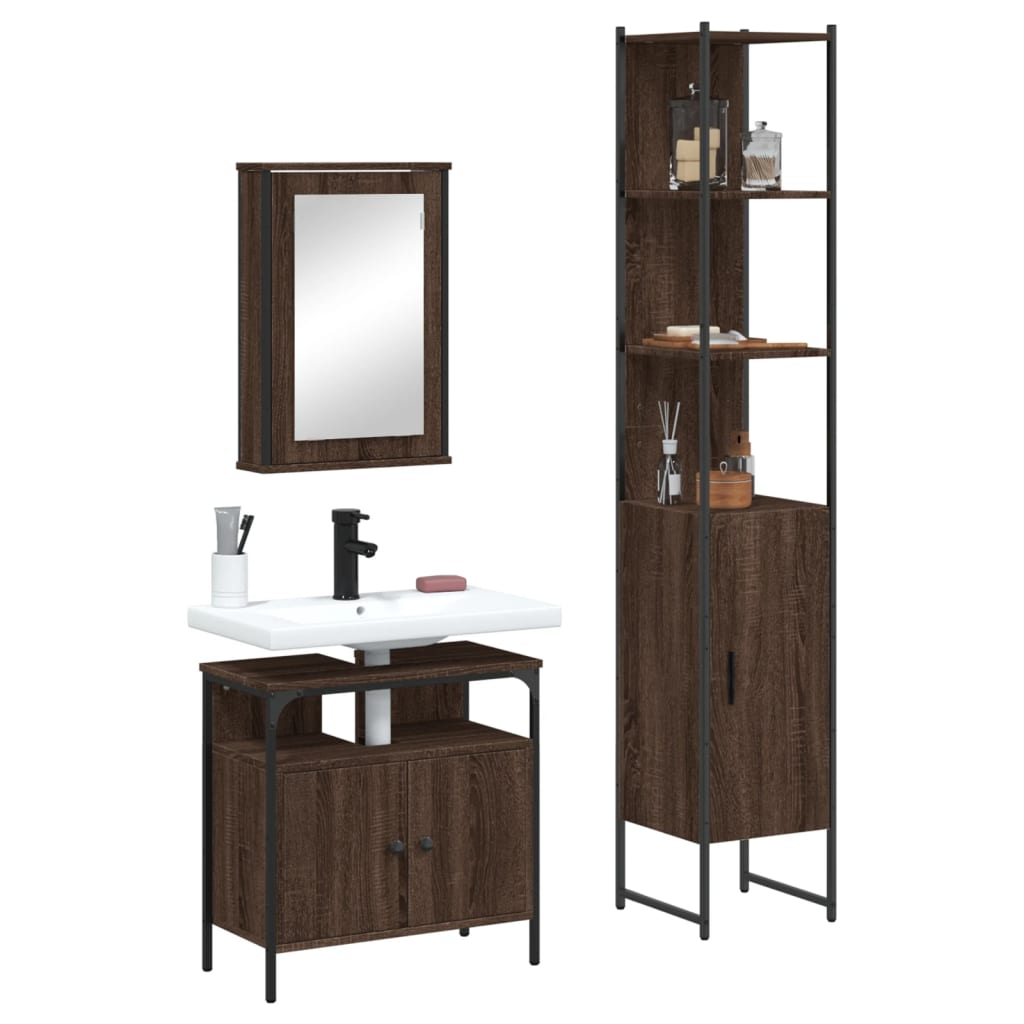 vidaXL 3 Piece Bathroom Furniture Set Brown Oak Engineered Wood