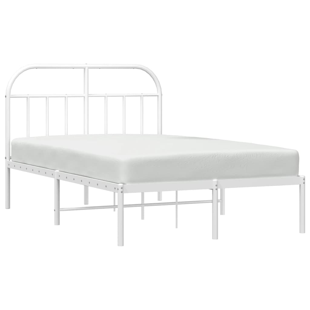 vidaXL Metal Bed Frame without Mattress with Headboard White 135x190 cm Double