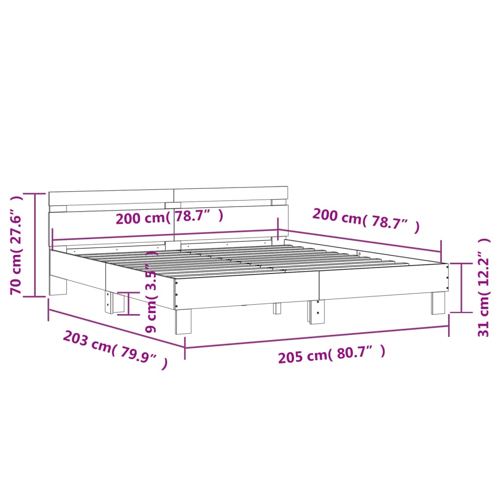 vidaXL Bed Frame with LED without Mattress Sonoma Oak 200x200 cm