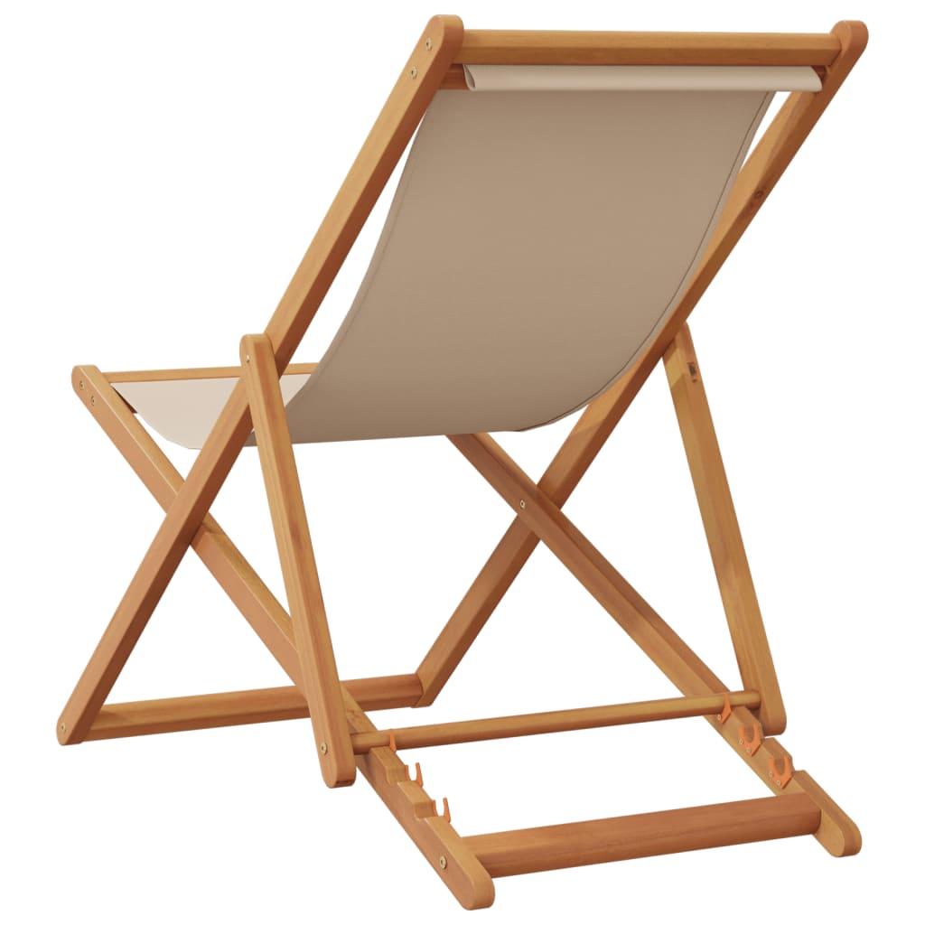 vidaXL Folding Beach Chair Beige Solid Wood Eucalyptus and Fabric