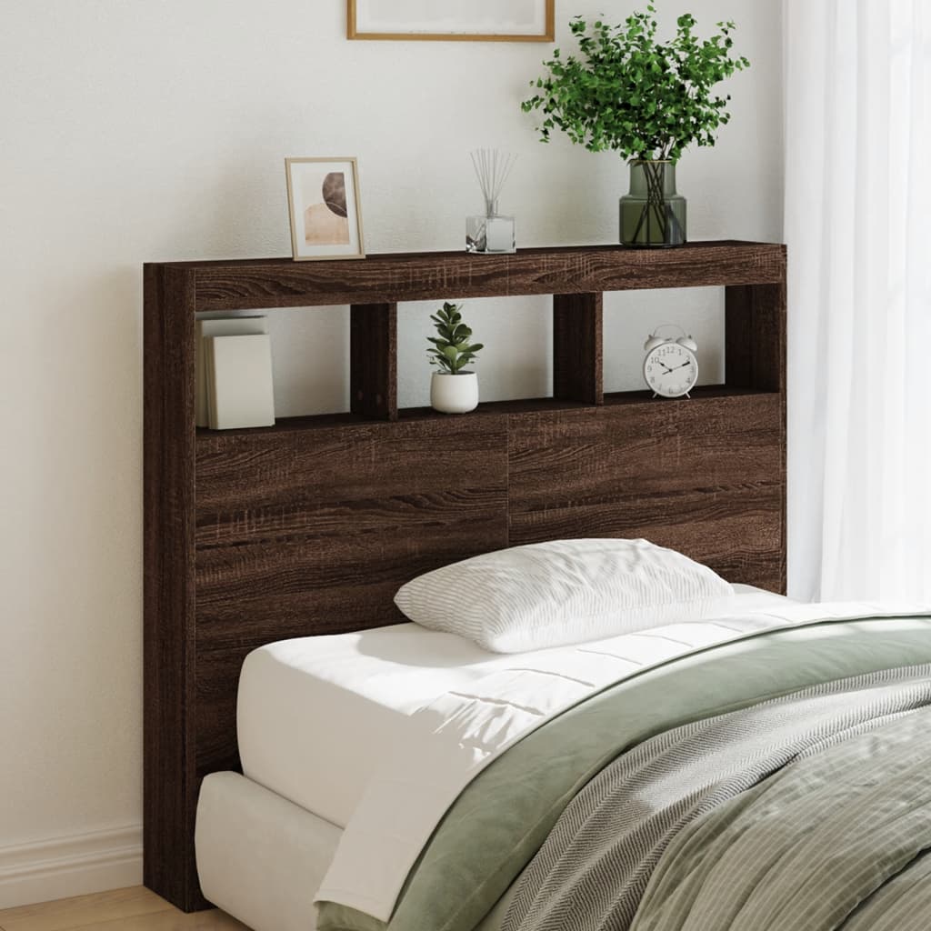 vidaXL Headboard Cabinet with LED Brown Oak 120x17x102 cm