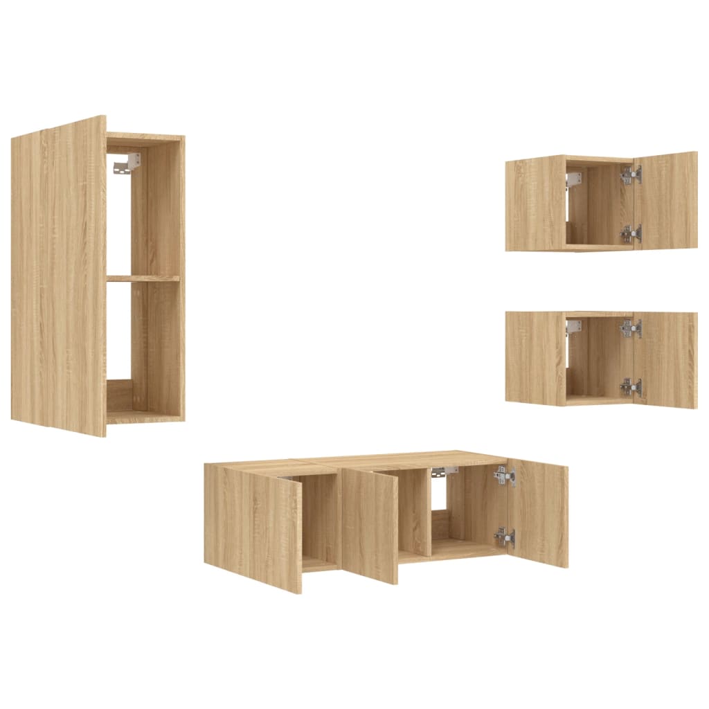 vidaXL 5 Piece TV Wall Units with LED Sonoma Oak Engineered Wood