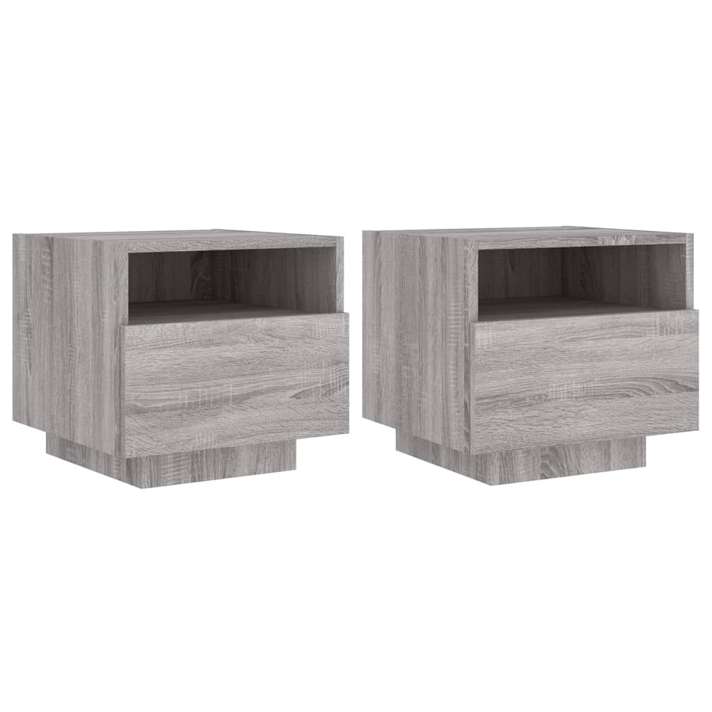 vidaXL Bedside Cabinets with LED Lights 2 pcs Grey Sonoma 40x39x37 cm