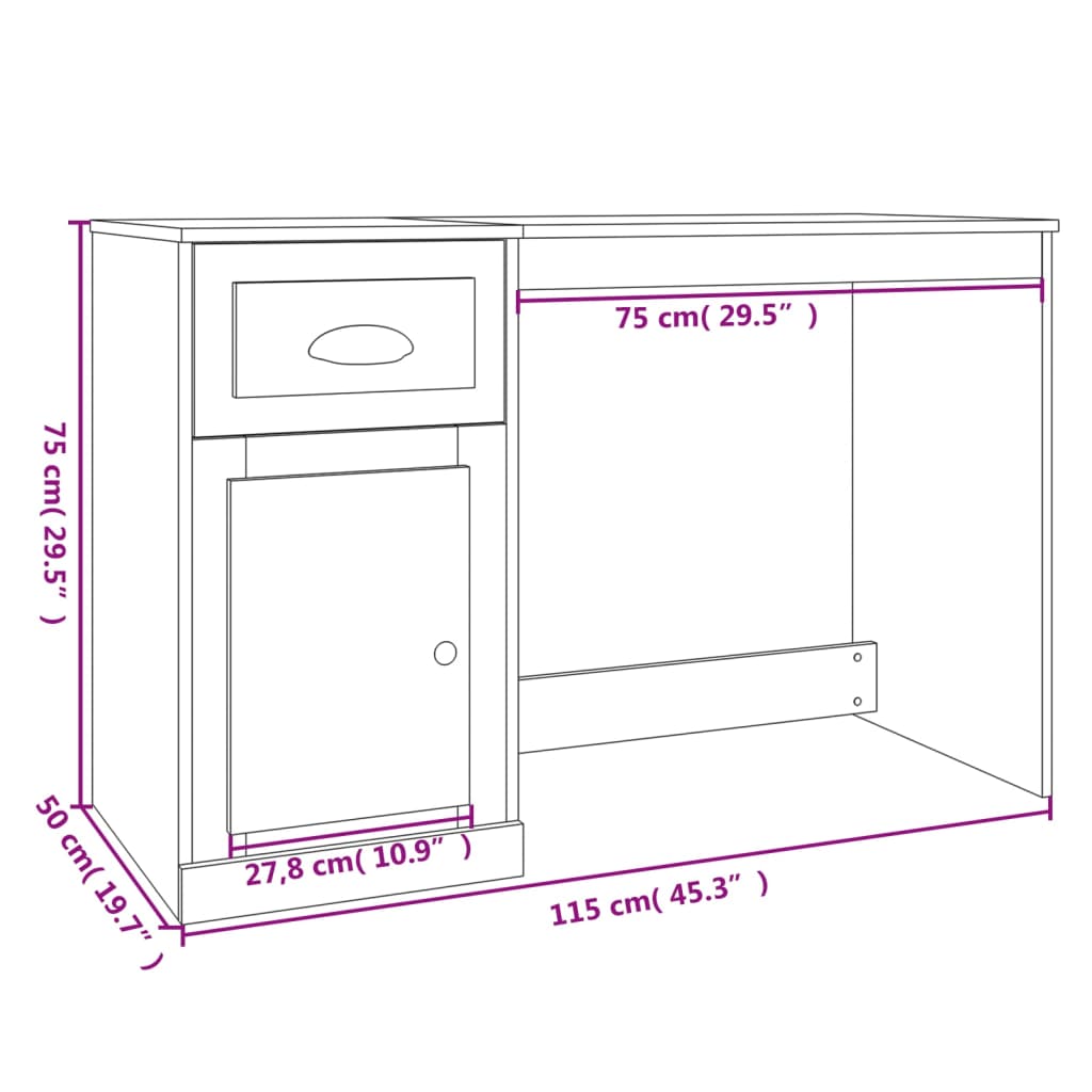 vidaXL Desk with Drawer Brown Oak 115x50x75 cm Engineered Wood