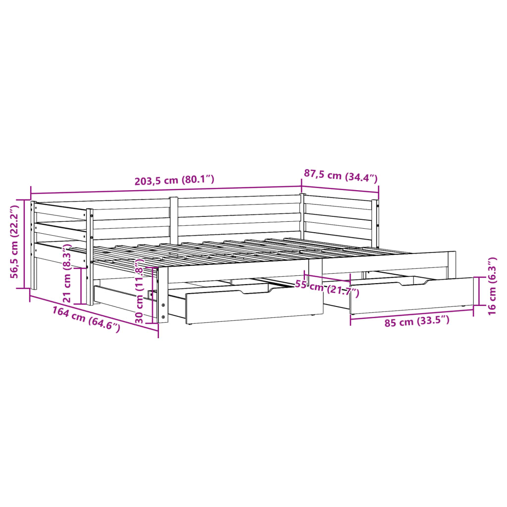 vidaXL Daybed with Trundle and Drawers without Mattress White 80x200 cm