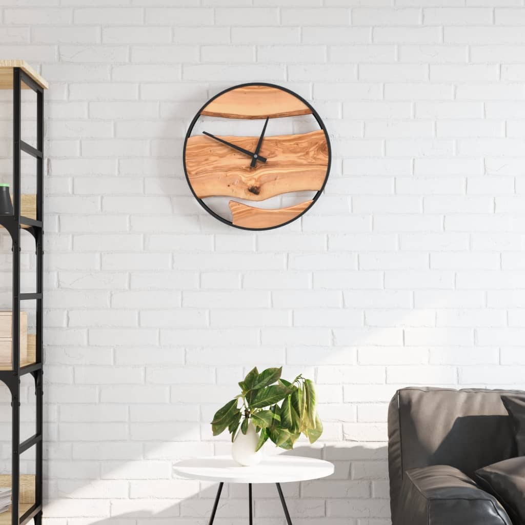 vidaXL Wall Clock Brown Ø35 cm Iron and Olive Wood