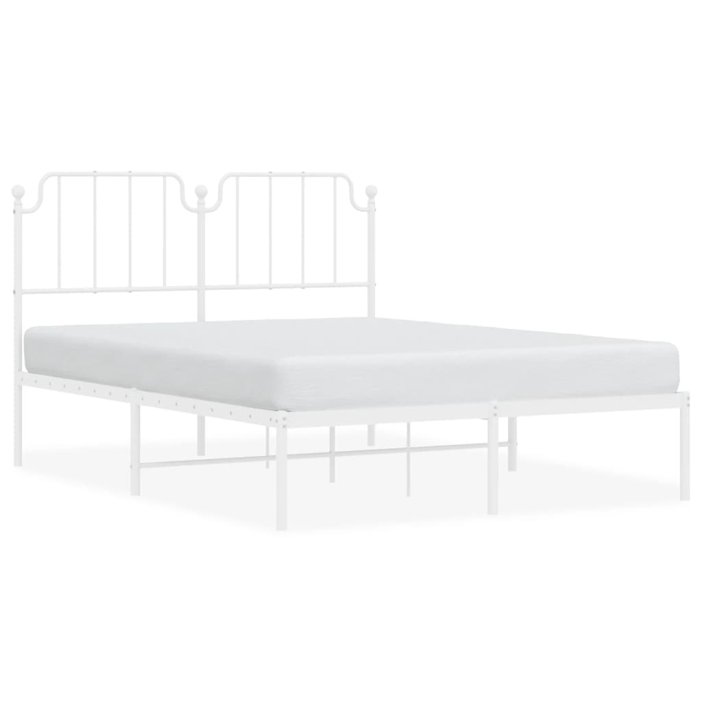 vidaXL Metal Bed Frame without Mattress with Headboard White 135x190 cm Double