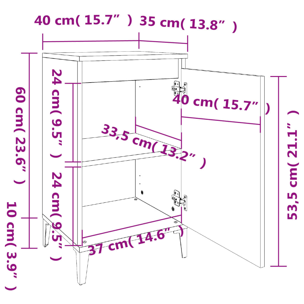 vidaXL Bedside Cabinets 2 pcs Concrete Grey 40x35x70 cm Engineered Wood