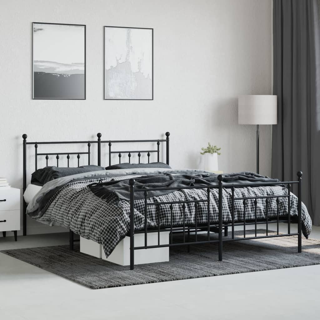 vidaXL Metal Bed Frame without Mattress with Footboard Black 183x213 cm