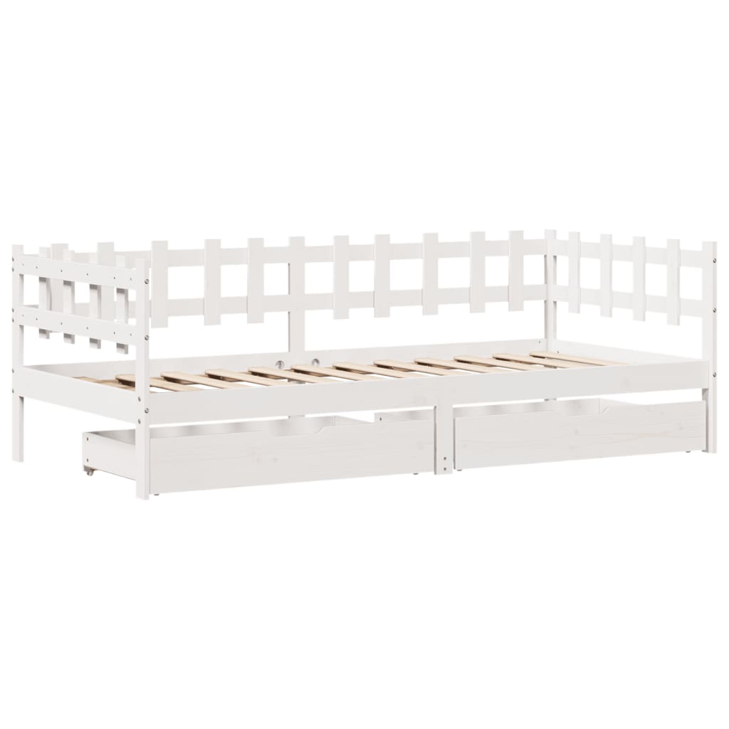 vidaXL Daybed with Drawers without Mattress White 90x190 cm Single Solid Wood