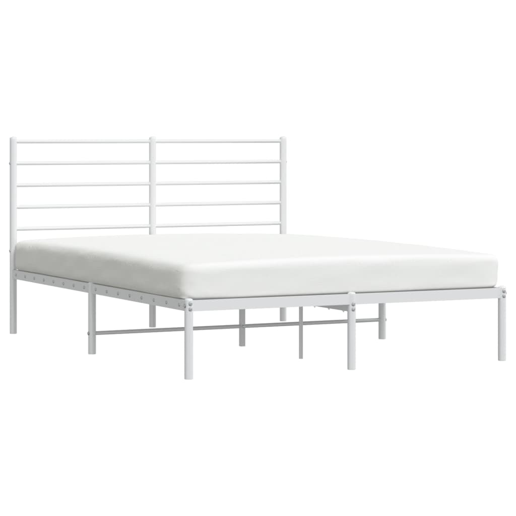 vidaXL Metal Bed Frame without Mattress with Headboard White 150x200 cm King Size