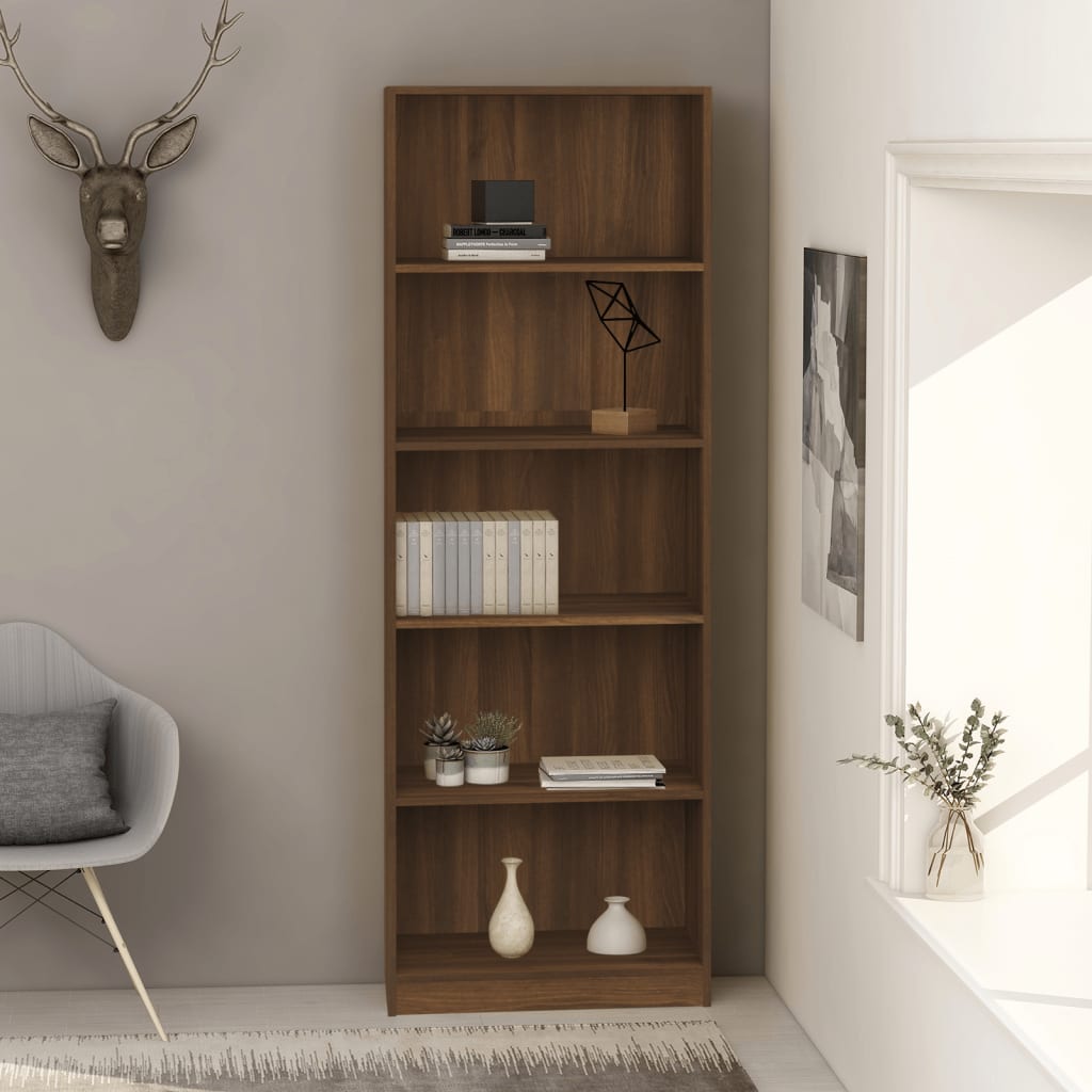 vidaXL 5-Tier Book Cabinet Brown Oak 60x24x175 cm Engineered Wood