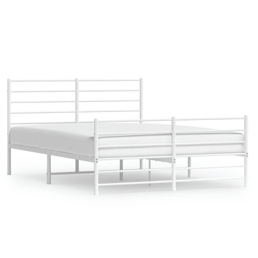 vidaXL Metal Bed Frame without Mattress with Footboard White 140x190 cm