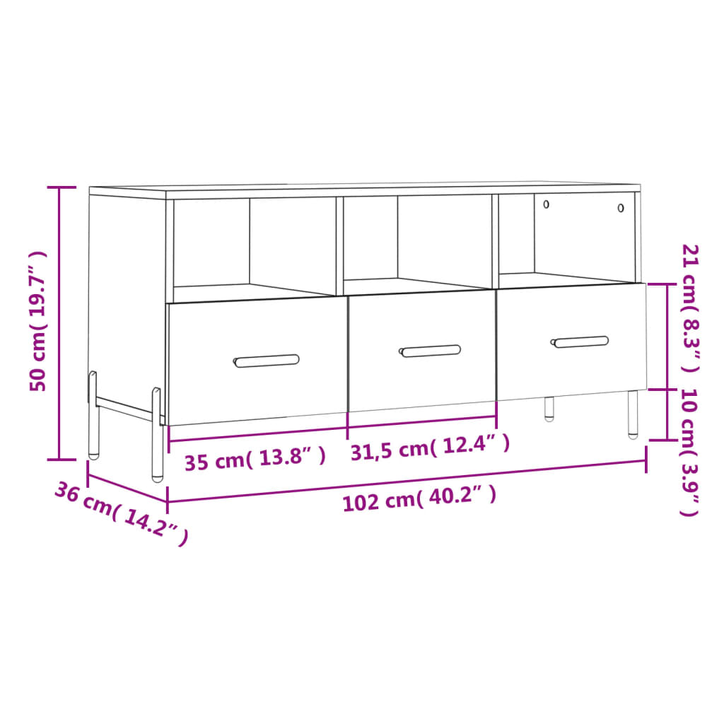 vidaXL TV Cabinet High Gloss White 102x36x50 cm Engineered Wood