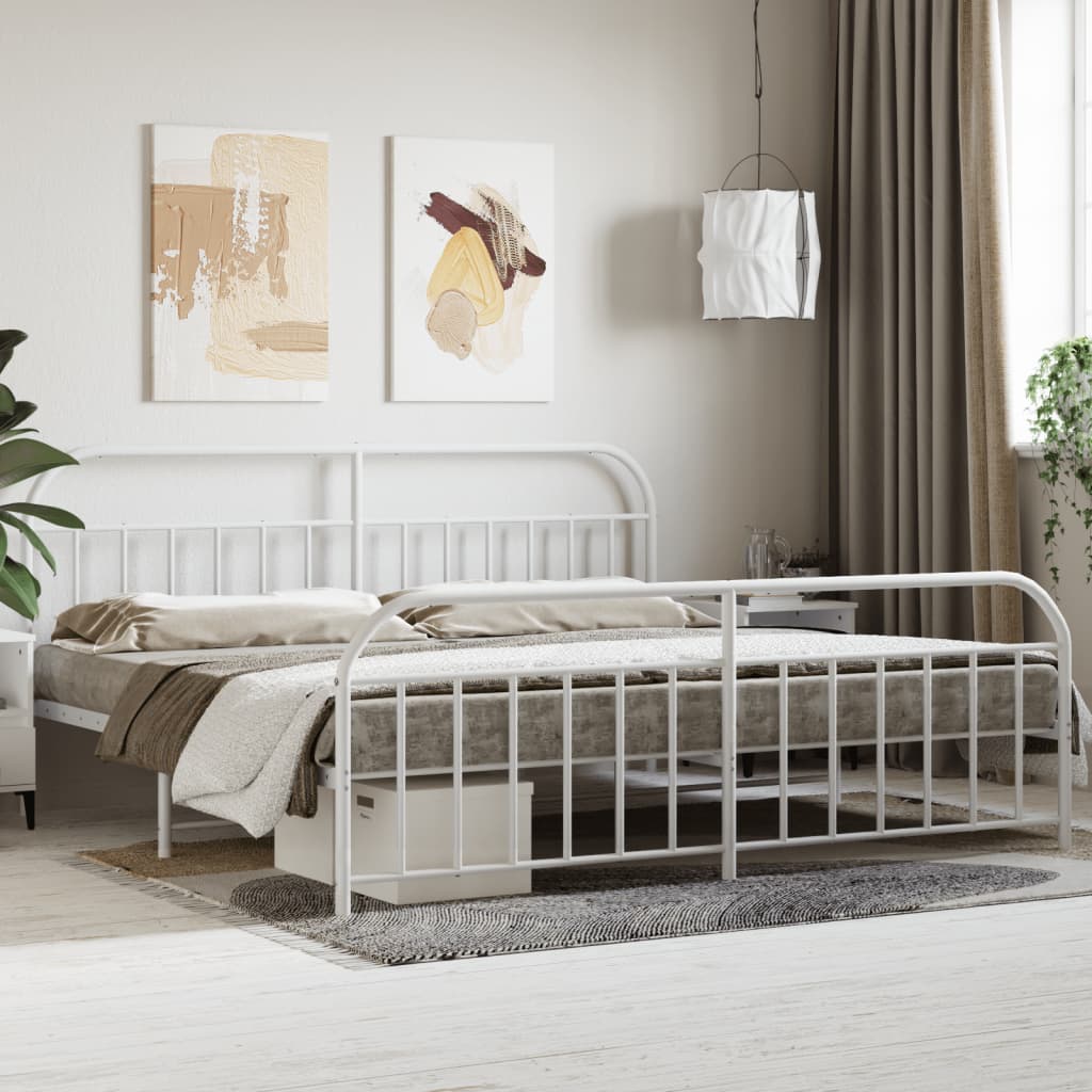 vidaXL Metal Bed Frame without Mattress with Footboard White 193x203 cm