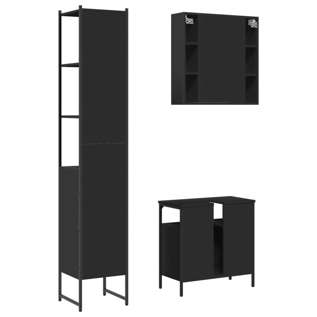 vidaXL 3 Piece Bathroom Cabinet Set Black Engineered Wood