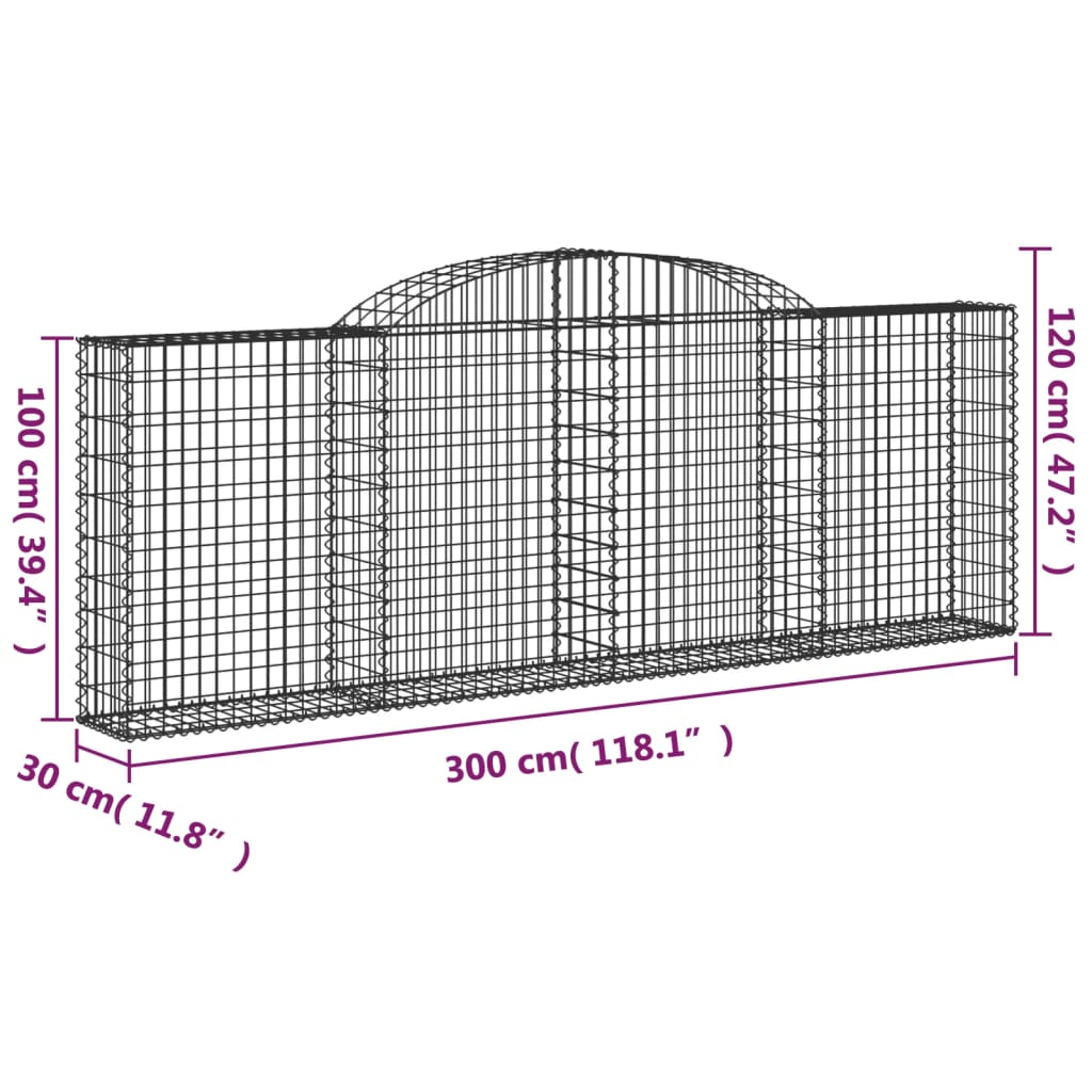 vidaXL Arched Gabion Baskets 3 pcs 300x30x100/120 cm Galvanised Iron