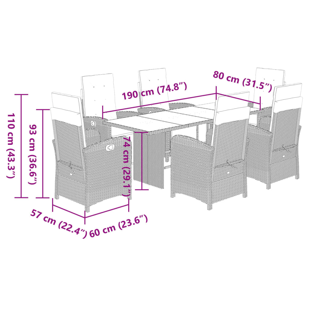 vidaXL 7 Piece Garden Dining Set with Cushions Black Poly Rattan