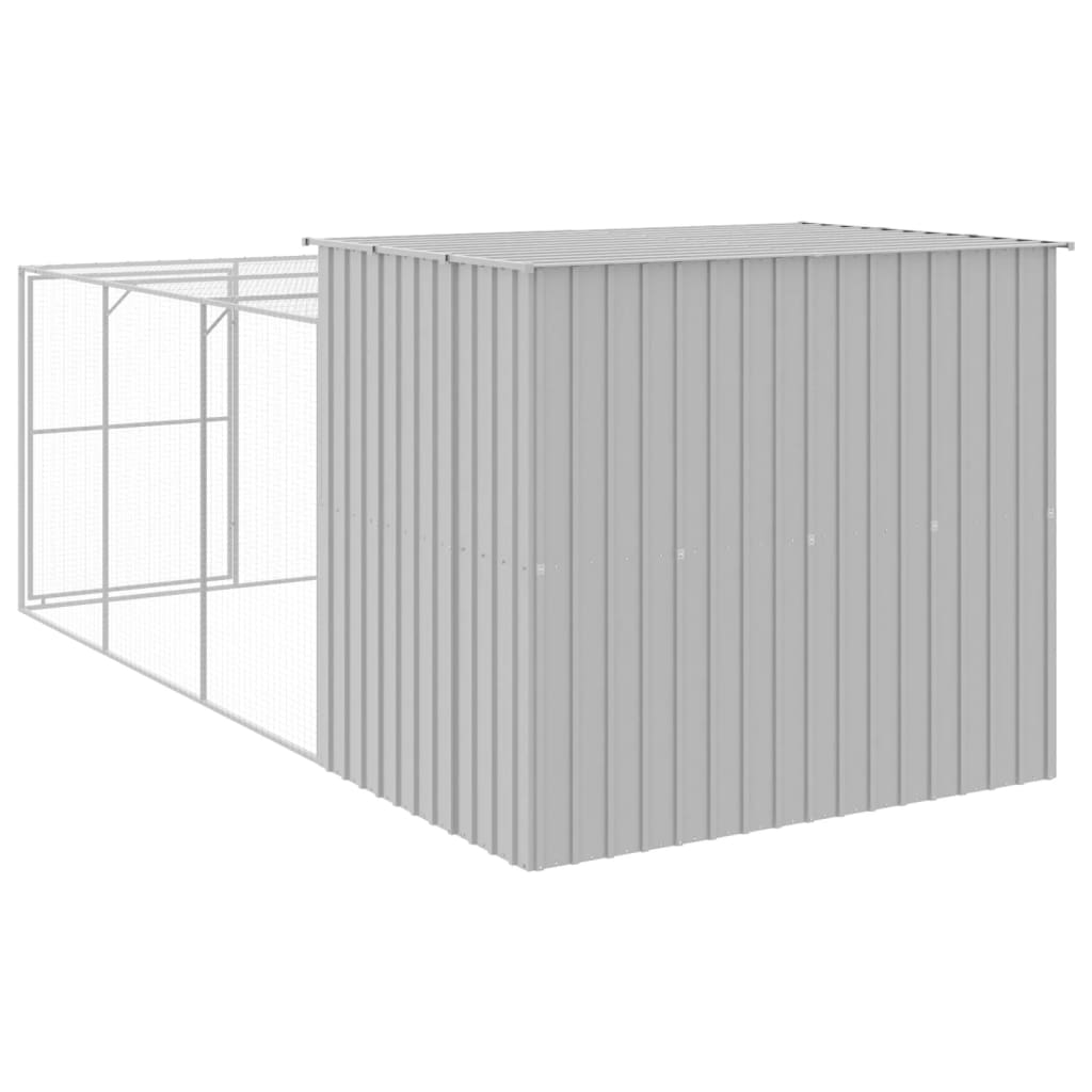 vidaXL Dog House with Run Light Grey 214x457x181 cm Galvanised Steel