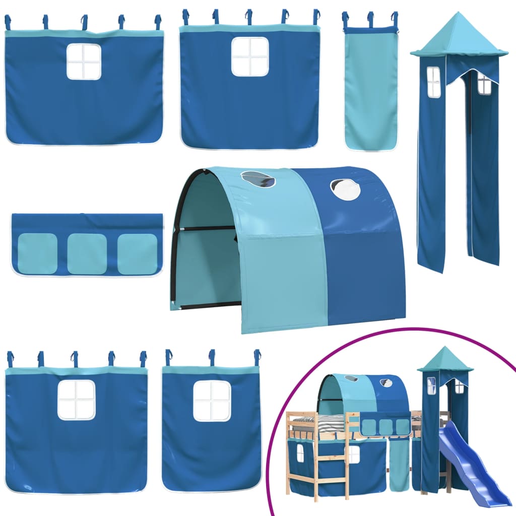 vidaXL Kids' Loft Bed with Tower without Mattress Blue 90x200 cm