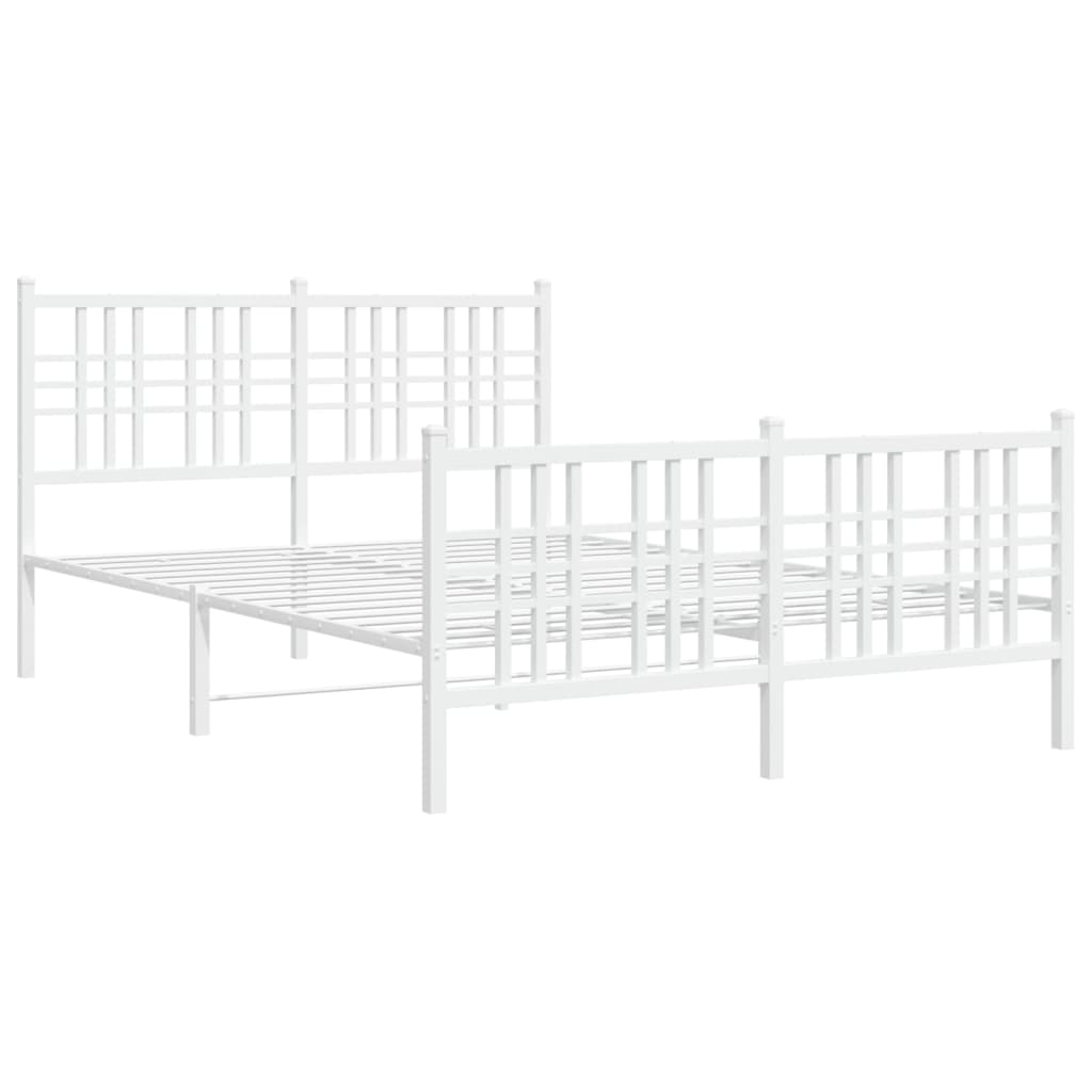 vidaXL Metal Bed Frame without Mattress with Footboard White 140x190 cm