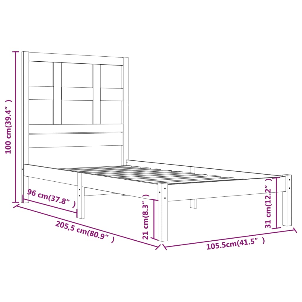 vidaXL Bed Frame without Mattress Honey Brown 100x200 cm Solid Wood Pine