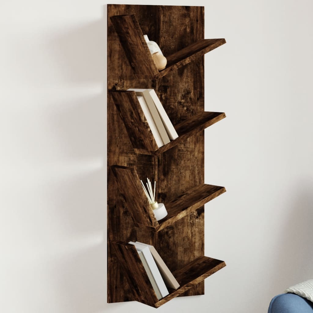 vidaXL Wall Bookshelf 4-Tier Smoked Oak 33x16x90 cm