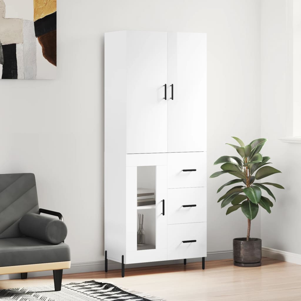 vidaXL Highboard High Gloss White 69.5x34x180 cm Engineered Wood