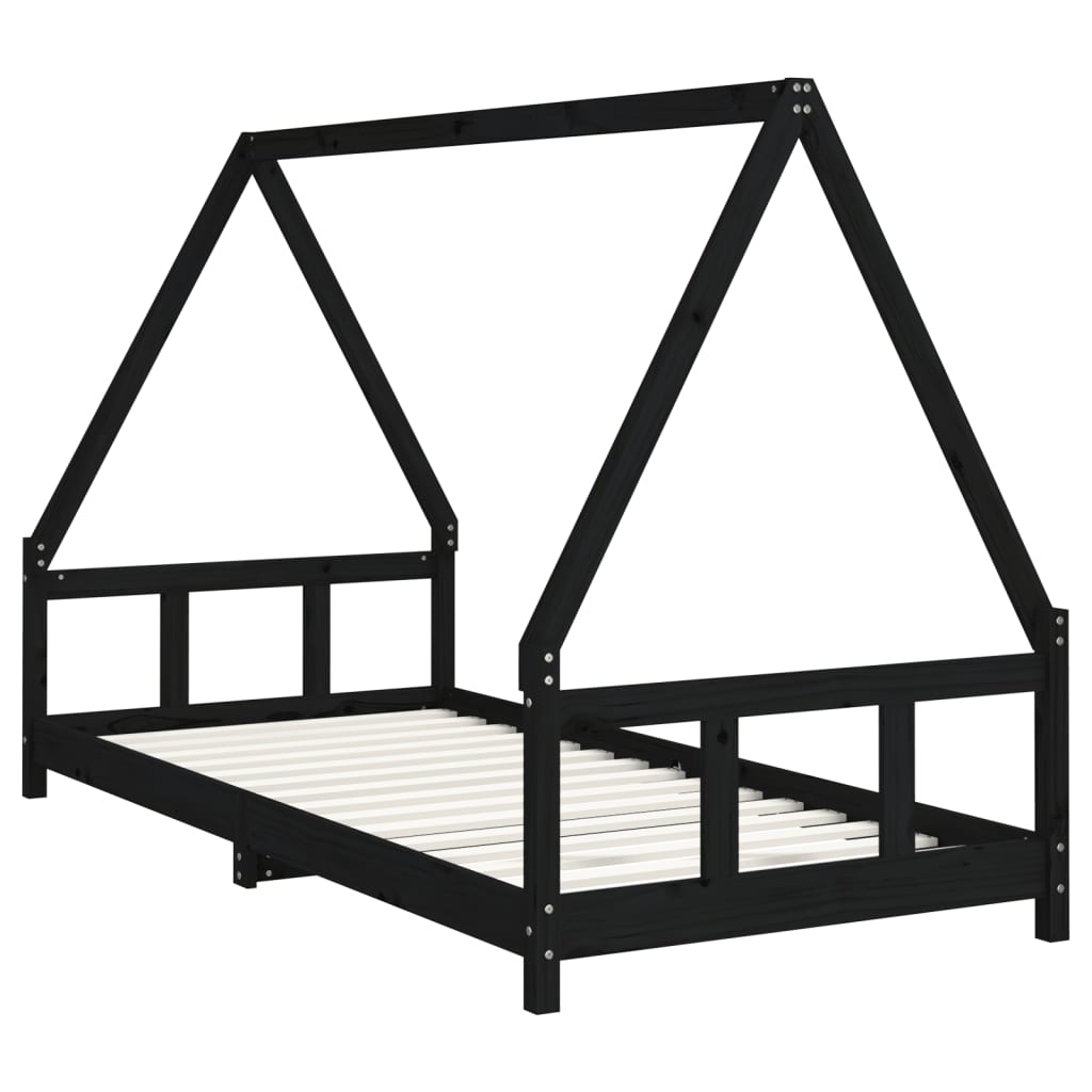 vidaXL Kids Bed Frame Black 90x200 cm Solid Wood Pine