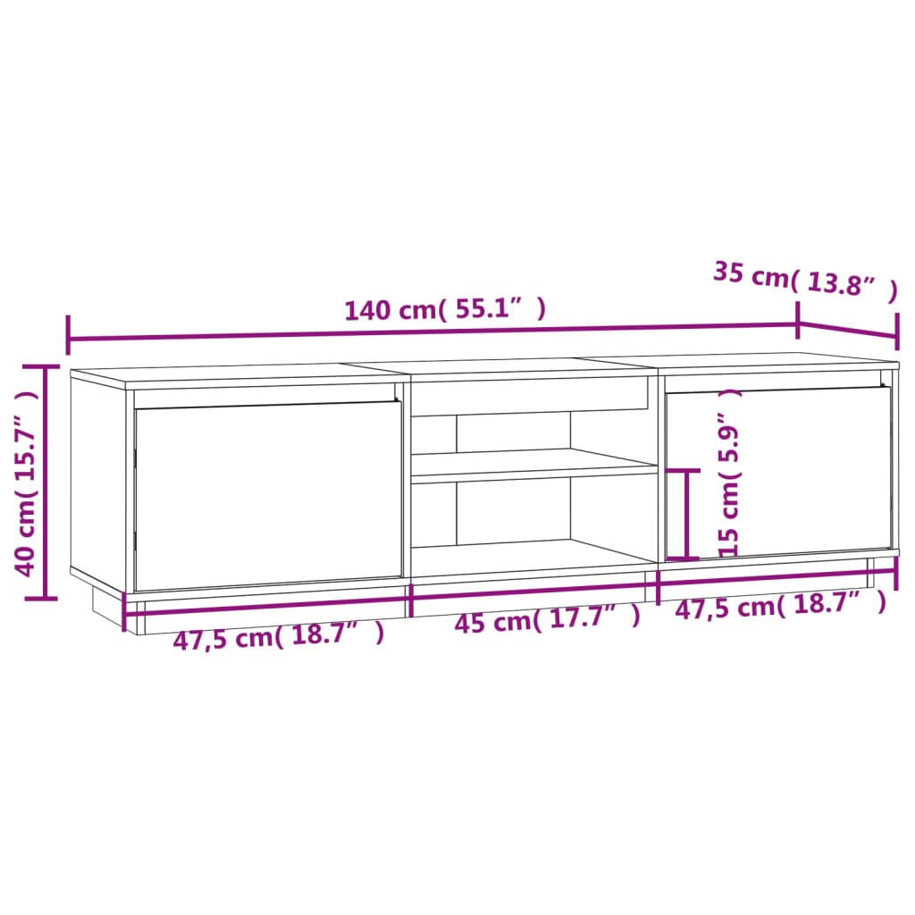 vidaXL TV Cabinet White 140x35x40 cm Solid Wood Pine