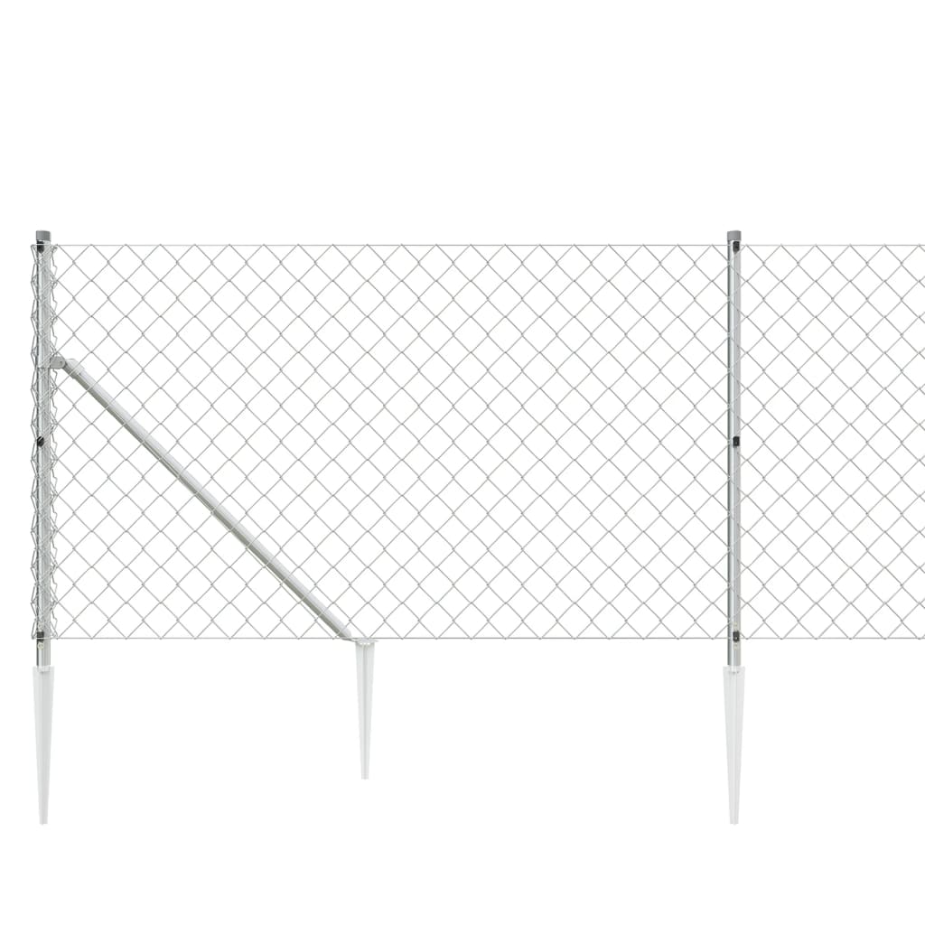 vidaXL Chain Link Fence with Spike Anchors Silver 1x10 m