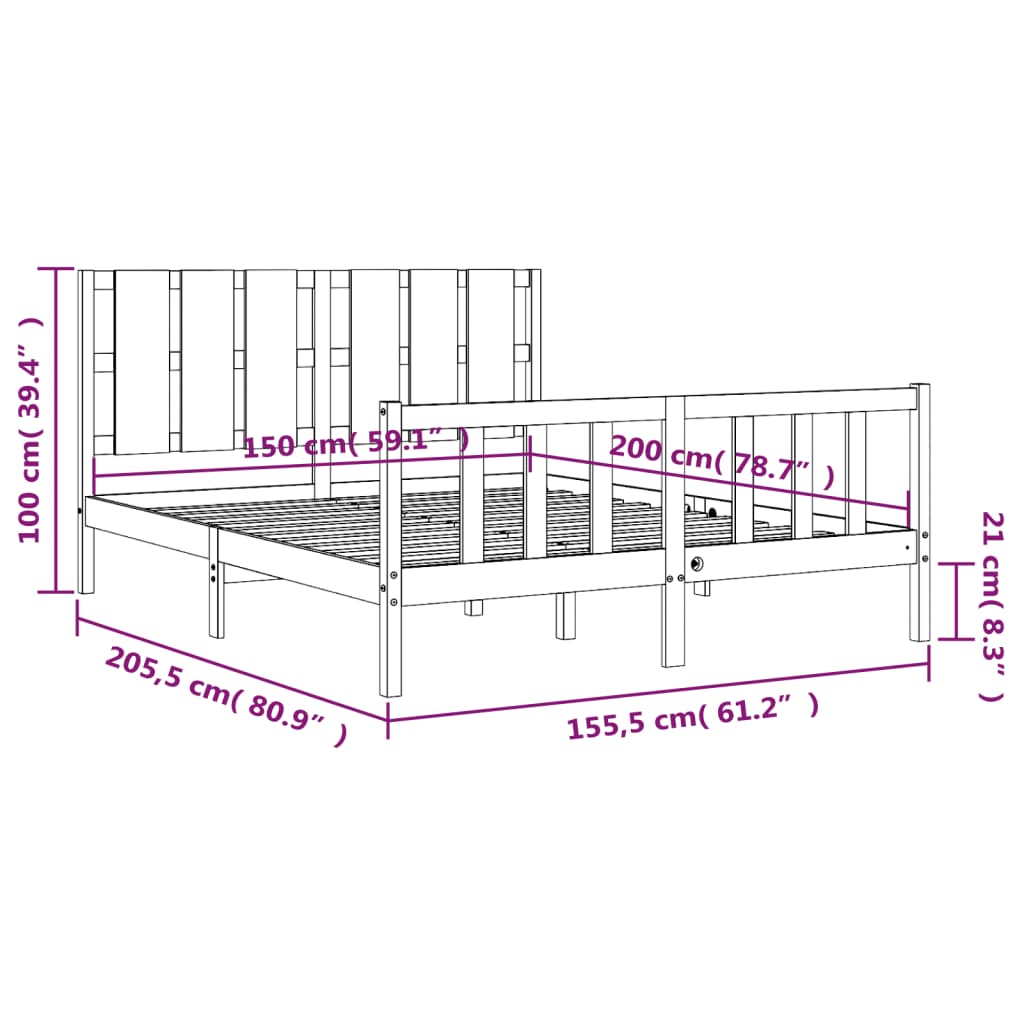 vidaXL Bed Frame without Mattress White King Size Solid Wood Pine