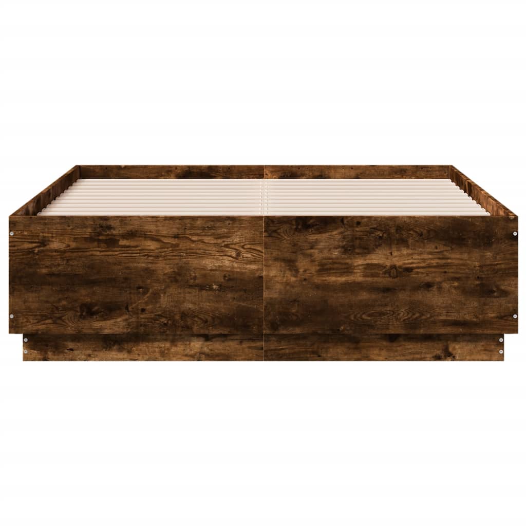 vidaXL Bed Frame with LED without Mattress Smoked Oak 120x190 cm Small Double